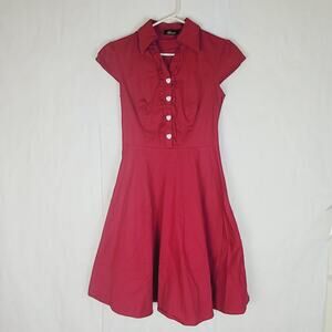 Wedtrend red heart button ruffled shirt swing dress Size Medium Retro Feminine